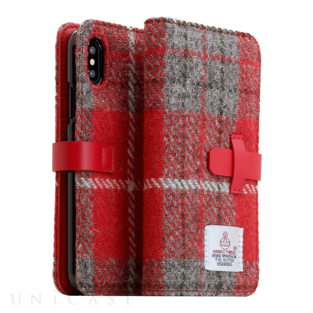 【iPhoneXS Max ケース】Harris Tweed Diary (レッド×グレー)