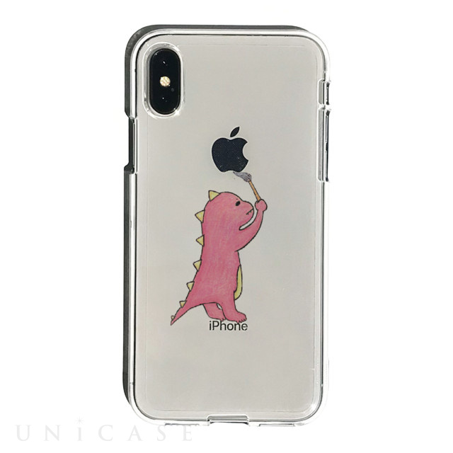 【iPhoneXS Max ケース】ソフトクリアケース (お絵かきザウルス ピンク)