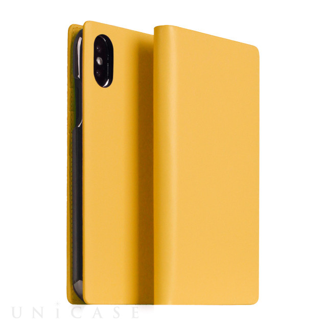 【iPhoneXS Max ケース】Calf Skin Leather Diary (イエロー)