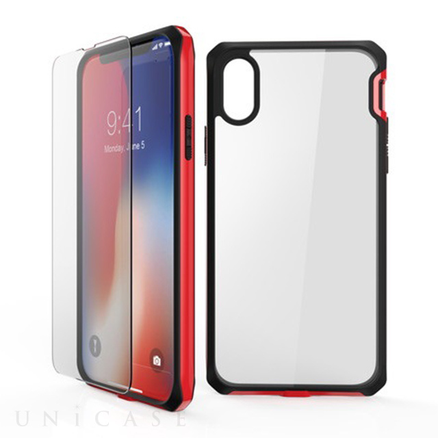 【iPhoneXR ケース】液晶保護ガラス付き! 耐衝撃ケース HYBRID EDGEシリーズ (レッド)