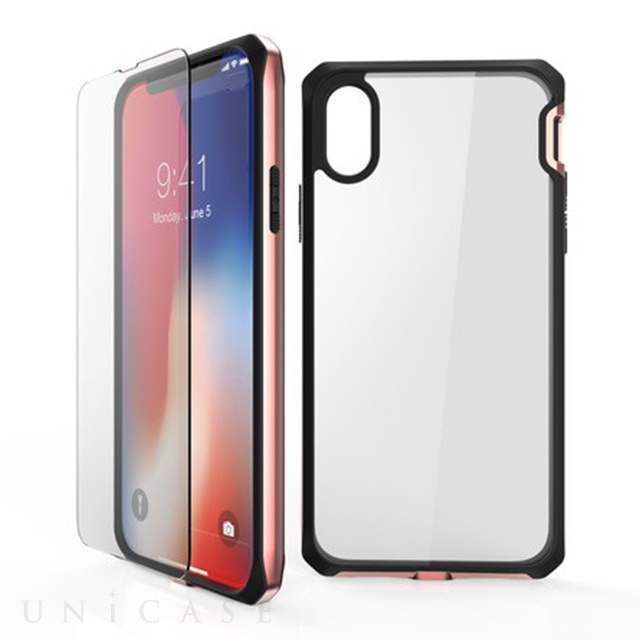 【iPhoneXR ケース】液晶保護ガラス付き! 耐衝撃ケース HYBRID EDGEシリーズ (ローズゴールド)