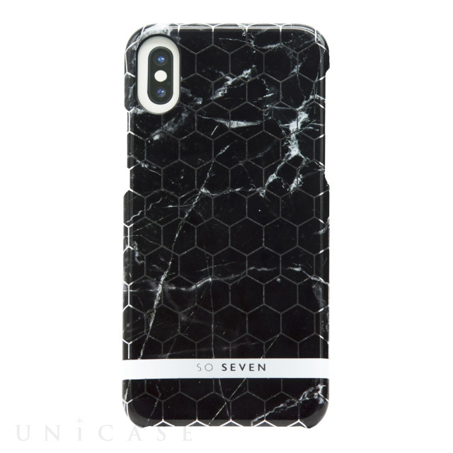 【iPhoneXS/X ケース】FASHION MILAN HEXAGONAL MARBLE (ブラック/シルバー)