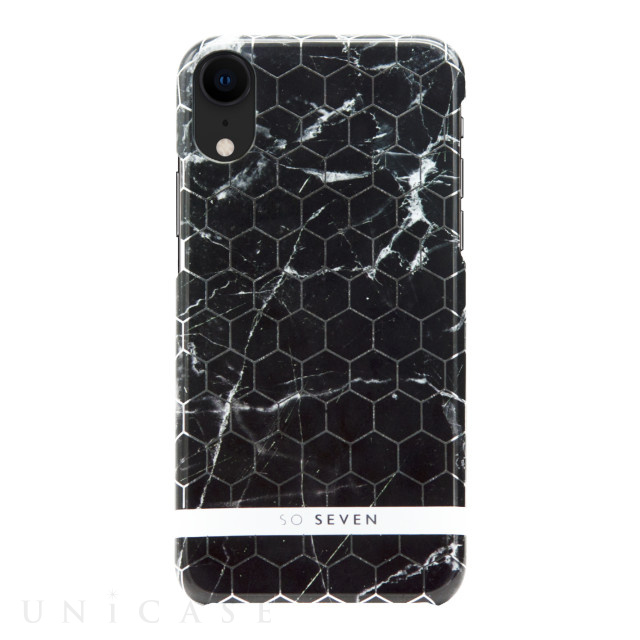 【iPhoneXR ケース】FASHION MILAN HEXAGONAL MARBLE (ブラック/シルバー)