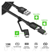 Essential C10i3 USB-C+Micro-B5-pin+USB Lightning to USB 2.0 Cable (Black)