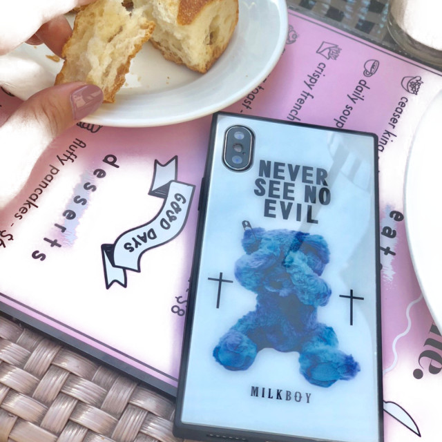 【iPhoneXS/X ケース】MILKBOY スクエア型 ガラスケース (SEE NO EVILBEARS WH)サブ画像