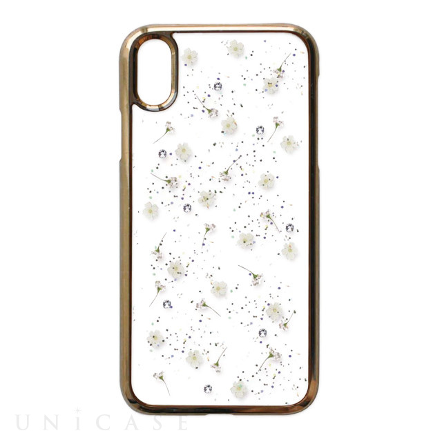 【iPhoneXR ケース】Pressed flower case (whitish flowers)