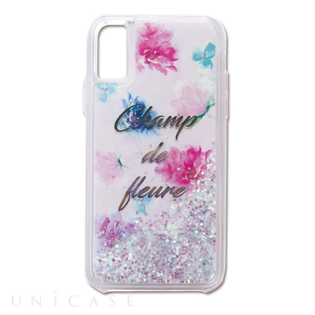 【iPhoneXS/X ケース】Liquid case (studded flowers-glitter)