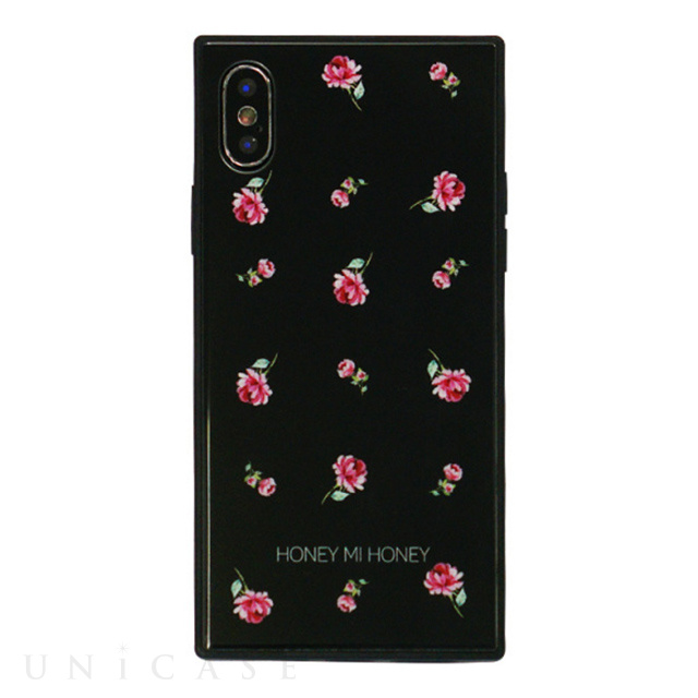 【iPhoneXS/X ケース】HONEY MI HONEY スクエア型 ガラスケース (PINK ROSE BLACK)