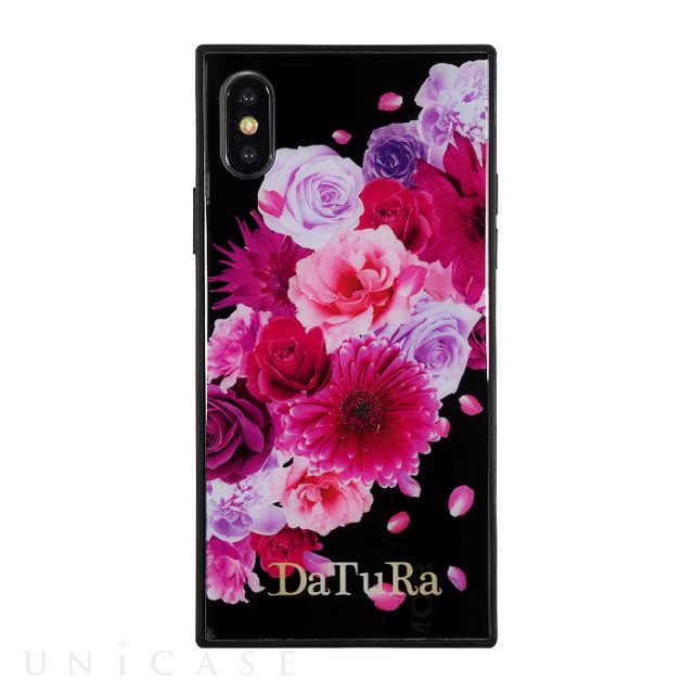 【iPhoneXS/X ケース】DaTuRa スクエア型 ガラスケース (CLASSIC FLOWER BLACK)