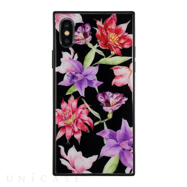 【iPhoneXS/X ケース】DaTuRa スクエア型 ガラスケース (RESORT FLOWER BLACK)