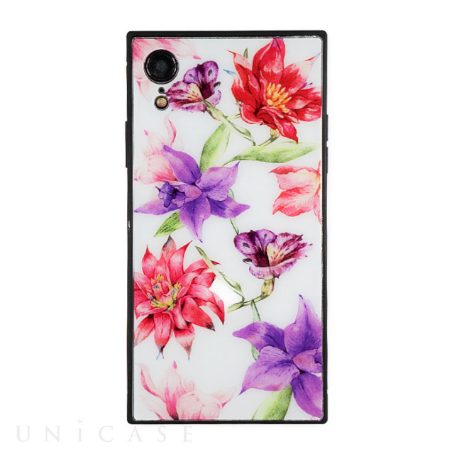 【iPhoneXR ケース】DaTuRa スクエア型 ガラスケース (RESORT FLOWER WHITE)