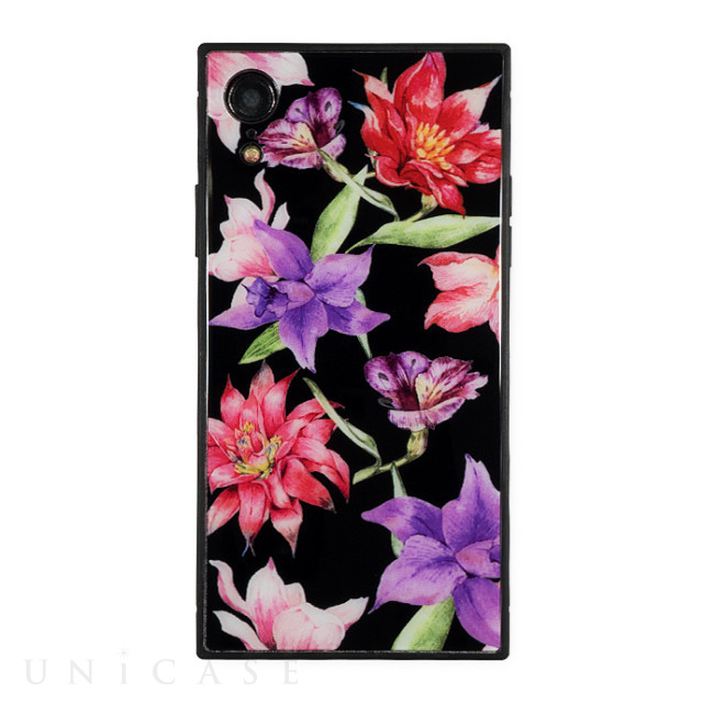 【iPhoneXR ケース】DaTuRa スクエア型 ガラスケース (RESORT FLOWER BLACK)