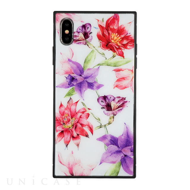 【iPhoneXS Max ケース】DaTuRa スクエア型 ガラスケース (RESORT FLOWER WHITE)