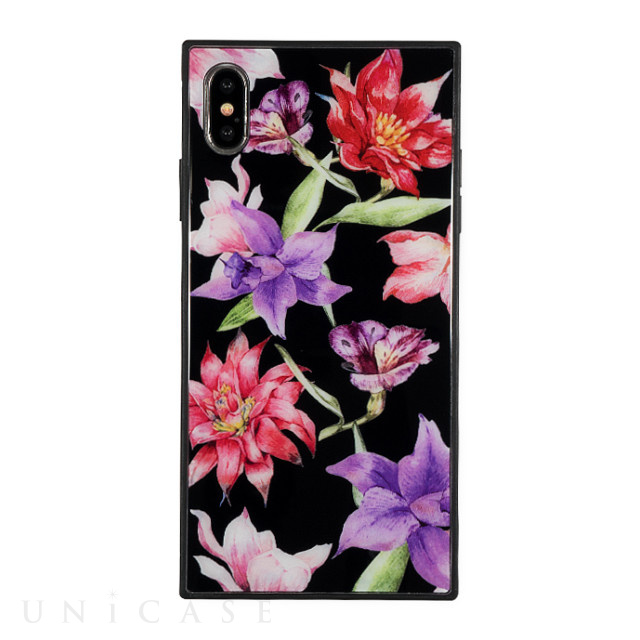 【iPhoneXS Max ケース】DaTuRa スクエア型 ガラスケース (RESORT FLOWER BLACK)