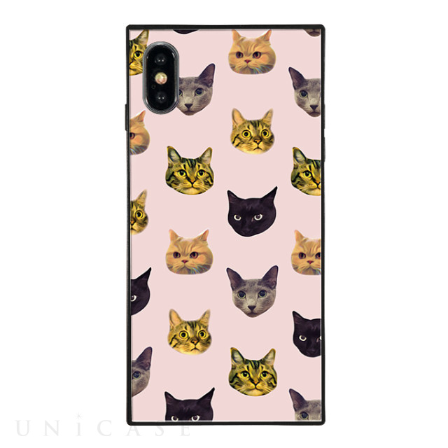 【iPhoneXS/X ケース】anniv. スクエア型 ガラスケース (Pretty 4cat)