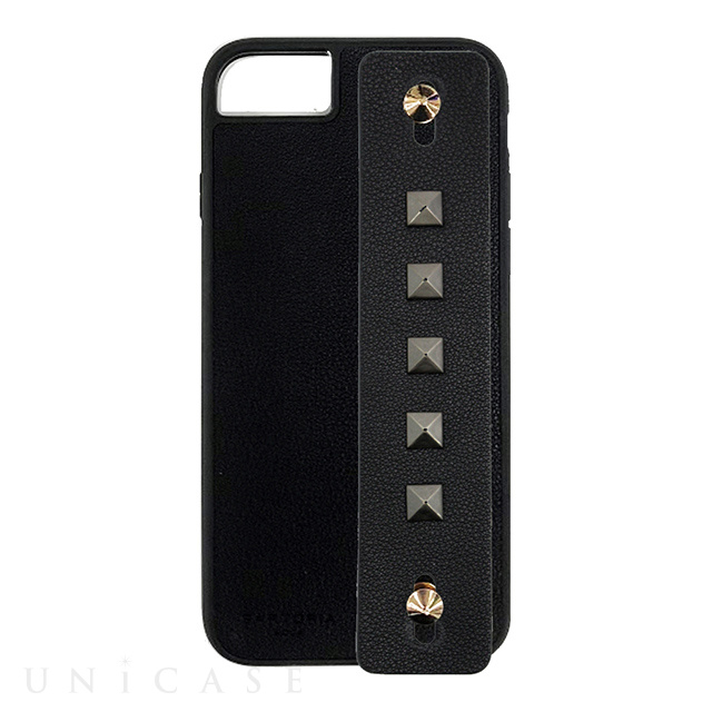 【iPhoneSE(第2世代)/8/7/6s/6 ケース】HAND BELT CASE (BLACK×STUDS)