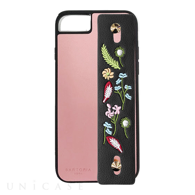 【iPhoneSE(第2世代)/8/7/6s/6 ケース】HAND BELT CASE (PINK×RED FLOWER)