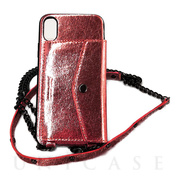 【iPhoneXS/X ケース】POCHETTE ネックストラップケース (Glitter Red)