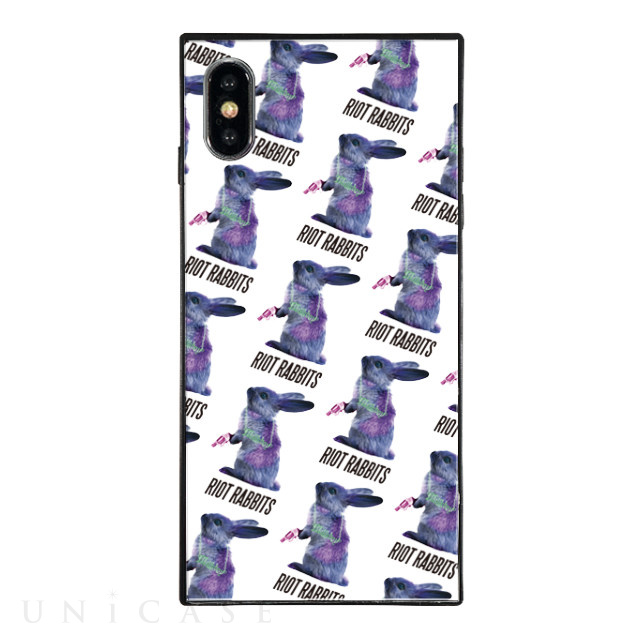 【iPhoneXS/X ケース】MILKBOY スクエア型 ガラスケース (Riot Rabbits Pattern WHT)