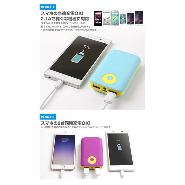 POP’n Charge モバイルバッテリー 7800mAh (ピンク×ミントグリーン)サブ画像