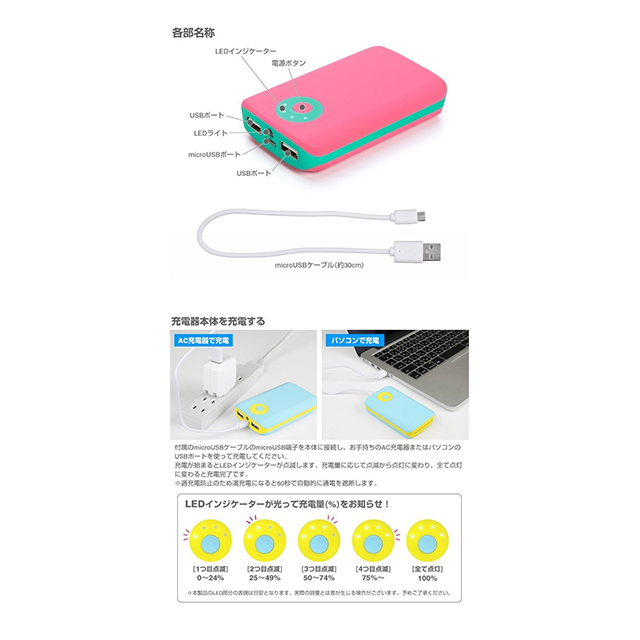 POP’n Charge モバイルバッテリー 7800mAh (ピンク×ミントグリーン)goods_nameサブ画像