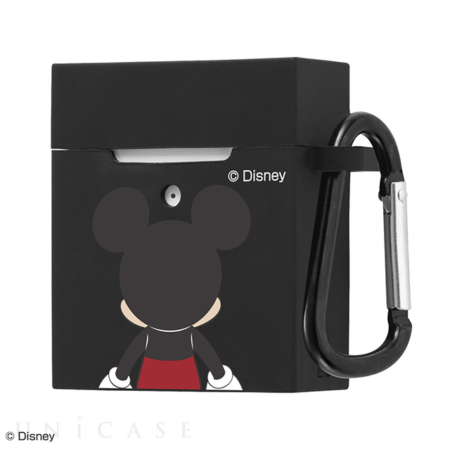 【AirPods(第2/1世代) ケース】ディズニーキャラクター/耐衝撃シリコンケース KAKU カラビナ付き (ミッキー)