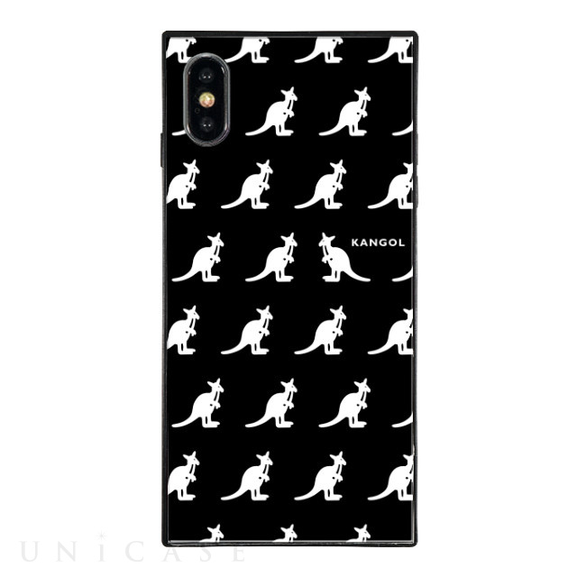 【iPhoneXS/X ケース】KANGOL スクエア型 ガラスケース [KANGOL PATTERN MINI(BLK)]