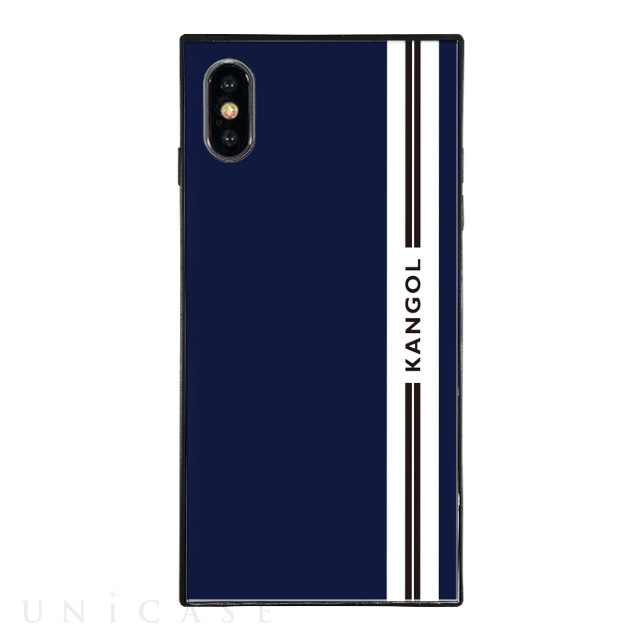 【iPhoneXS/X ケース】KANGOL スクエア型 ガラスケース [KANGOL LINE(NVY)]