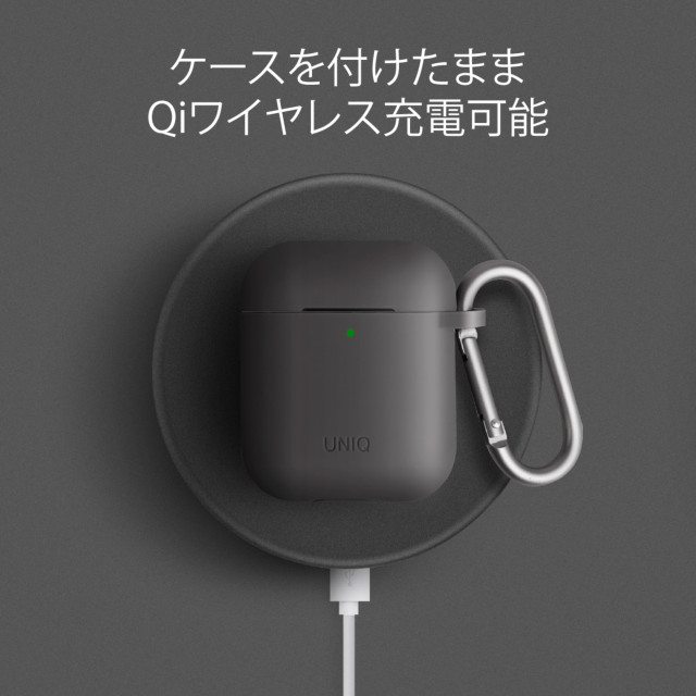 【AirPods(第2/1世代) ケース】Vencer AirPods シリコン ケース (イヤーピース ・ スポーツネックストラップ ・ カラビナフック付属) - チャコールグレーサブ画像