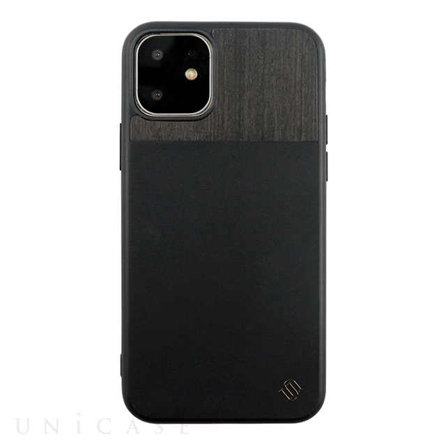 【iPhone11 ケース】ECO LEATHER GENUINE WOOD BACK SHELL (Black Black Wood)