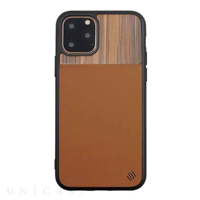 【iPhone11 ケース】ECO LEATHER GENUINE WOOD BACK SHELL (Beige Wood)