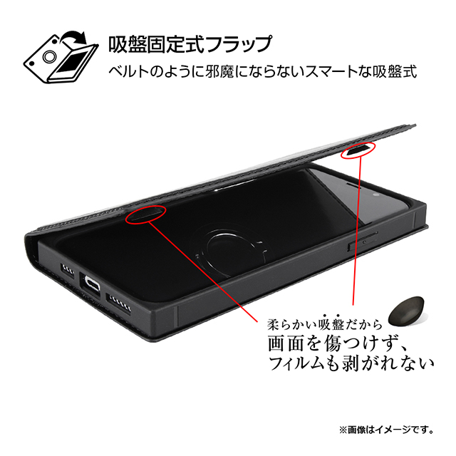 【iPhone11 Pro ケース】手帳型 耐衝撃レザーケース KAKU リング付360 ピタッとカバー (ブラック/ブラック)goods_nameサブ画像