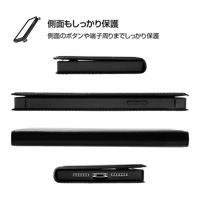 【iPhone11 ケース】手帳型 耐衝撃レザーケース KAKU リング付360 ピタッとカバー (ブラック/ブラック)サブ画像