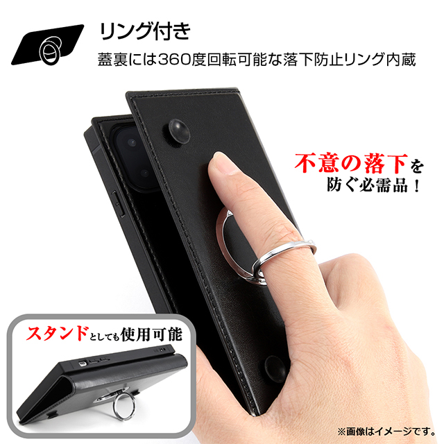 【iPhone11 Pro Max ケース】手帳型 耐衝撃レザーケース KAKU リング付360 ピタッとカバー (ブラック/ブラック)goods_nameサブ画像