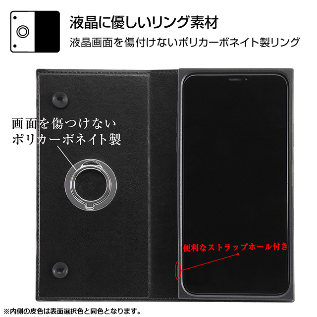 【iPhone11 Pro Max ケース】手帳型 耐衝撃レザーケース KAKU リング付360 ピタッとカバー (ブラック/ブラック)goods_nameサブ画像