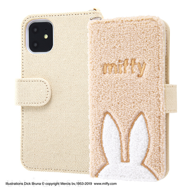 【iPhone11/XR ケース】ミッフィー/サガラ刺繍 手帳型ケース 帆布 (ベージュ)