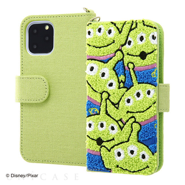 【iPhone11 Pro ケース】ディズニー・ピクサーキャラクター/サガラ刺繍 手帳型ケース 帆布 (トイ・ストーリー/エイリアン)