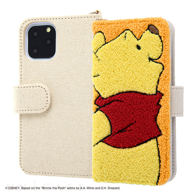 【iPhone11 Pro ケース】ディズニーキャラクター/サガラ刺繍 手帳型ケース 帆布 (プー)