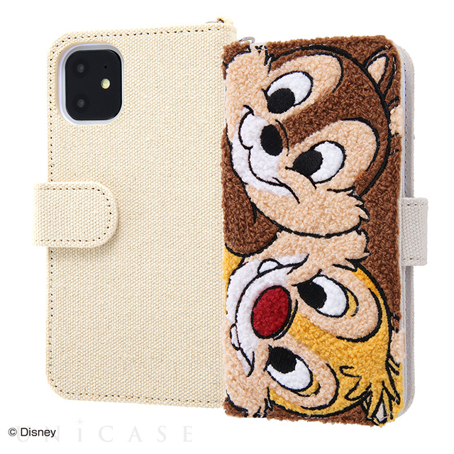 【iPhone11/XR ケース】ディズニーキャラクター/サガラ刺繍 手帳型ケース 帆布 (チップ＆デール)