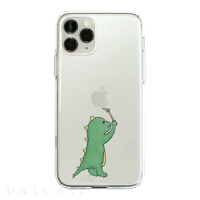 【iPhone11 Pro ケース】ソフトクリアケース (お絵かきザウルス グリーン)