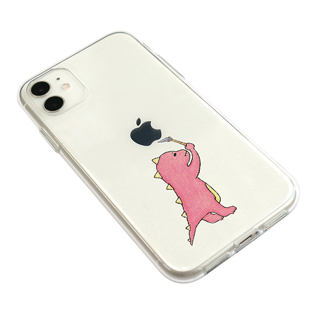 【iPhone11 ケース】ソフトクリアケース (お絵かきザウルス ピンク)サブ画像