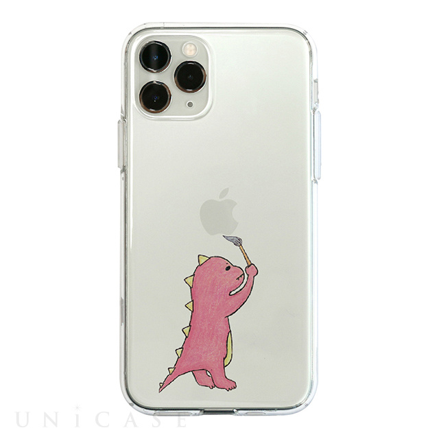 【iPhone11 Pro Max ケース】ソフトクリアケース (お絵かきザウルス ピンク)