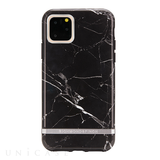 【iPhone11 Pro ケース】Black Marble - Silver details