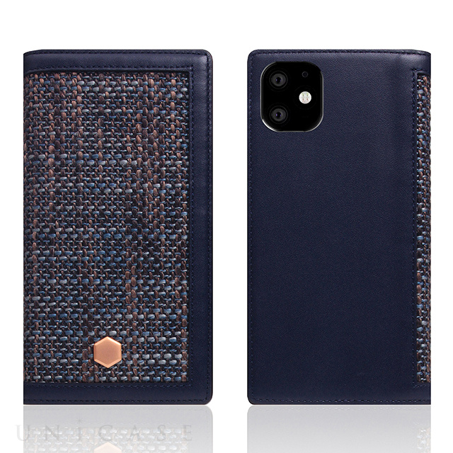 【iPhone11 ケース】Edition Calf Skin Leather Diary (ネイビー)