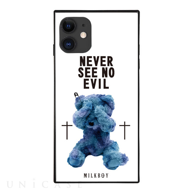 【iPhone11/XR ケース】MILKBOY スクエア型 ガラスケース (SEE NO EVILBEARS WH)