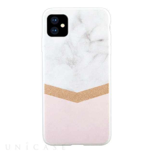 【iPhone11 ケース】WHITE MARBLE (SIERRA ROSE GOLD GLITTER)