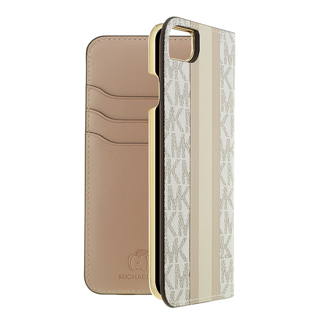 【iPhoneSE(第3/2世代)/8/7 ケース】Folio Case Beige Pink Stripe with Charmgoods_nameサブ画像