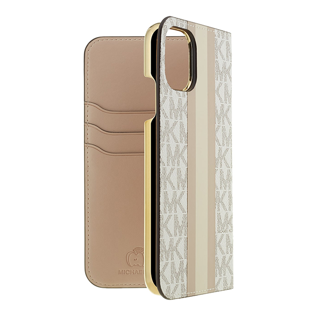 【iPhone11 Pro Max ケース】Folio Case Beige Pink Stripe with Charmサブ画像