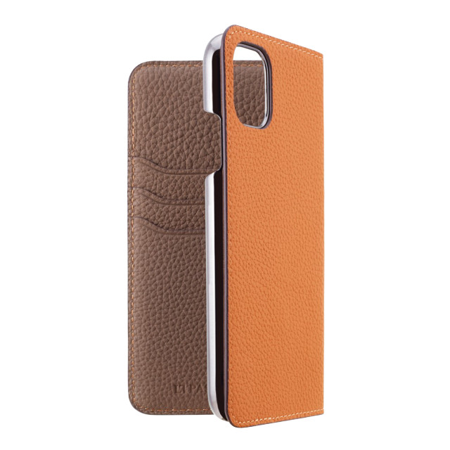 【iPhone11 ケース】German Shrunken Calf Folio Case (Orange×Taupe)サブ画像