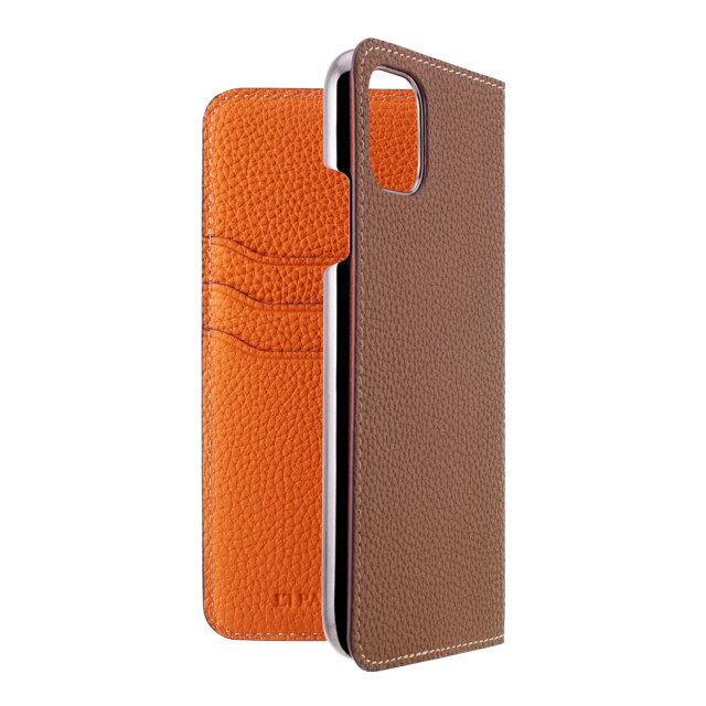 【iPhone11 ケース】German Shrunken Calf Folio Case (Taupe×Orange)goods_nameサブ画像